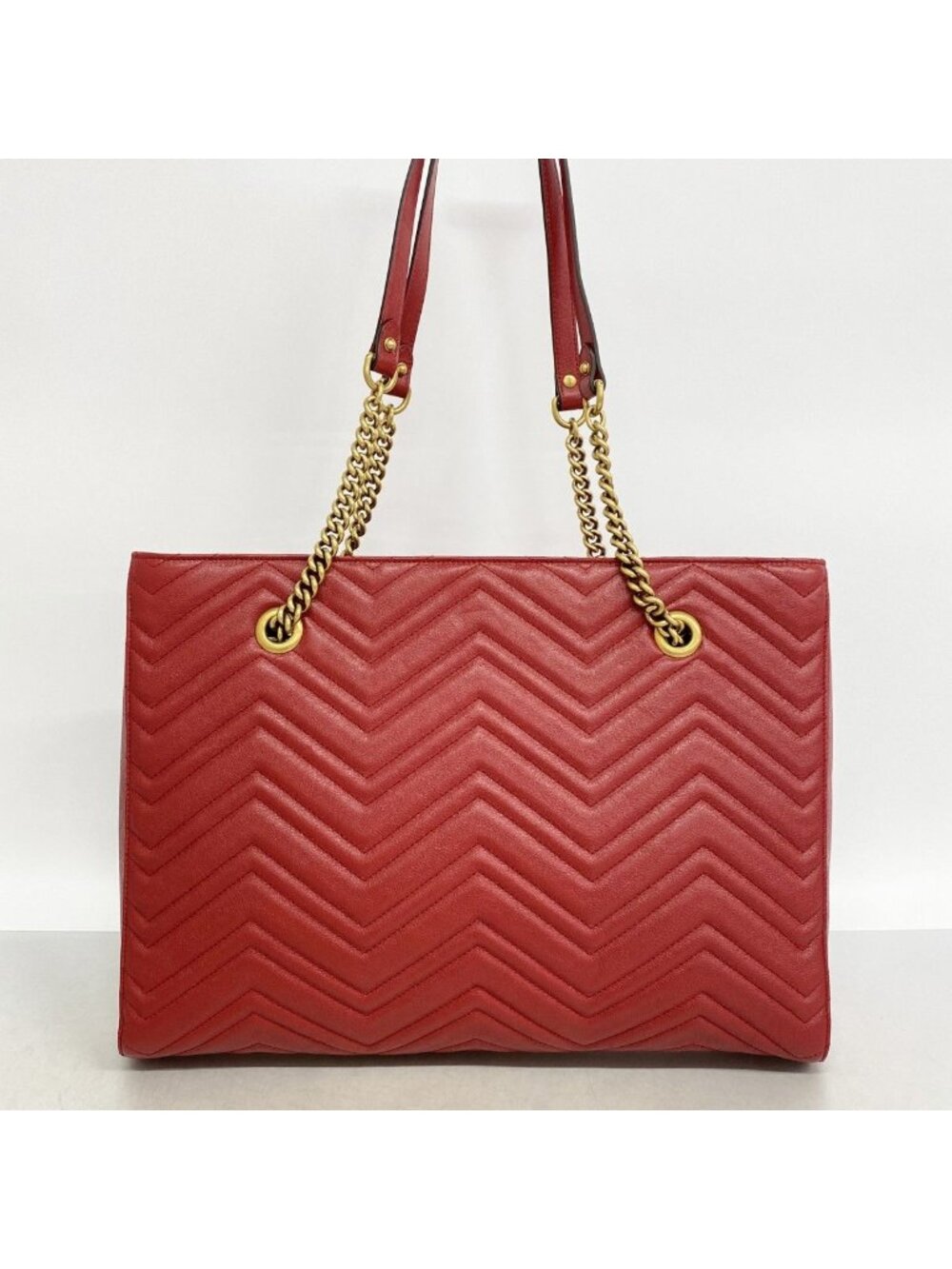 Gucci Chain Tote GG Marmont Leather Red Gold - Picture 10 of 10